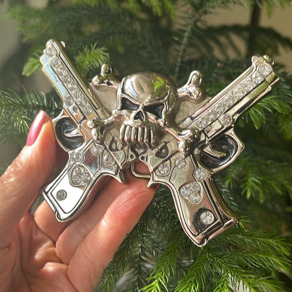 Gun and Skull Belt Buckle